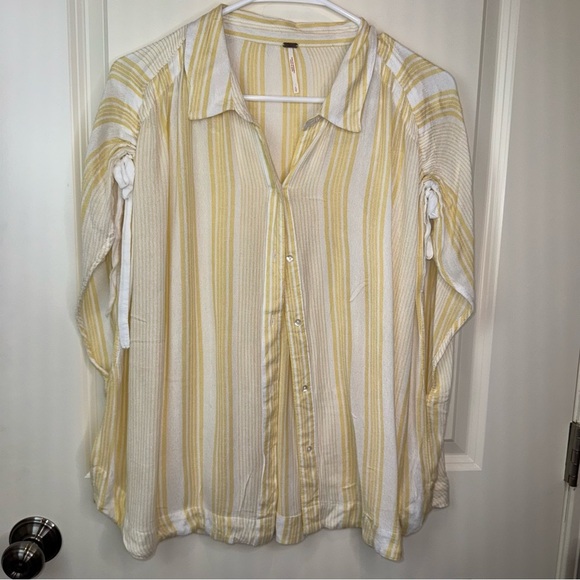 Free People Baby Blues Striped Button Down Top Yellow L - Picture 5 of 9